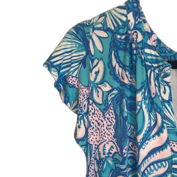 Lilly Pulitzer Ravi Short Sleeve Romper Size Medium Almafi Blue Floral/Shell - Picture 6 of 12
